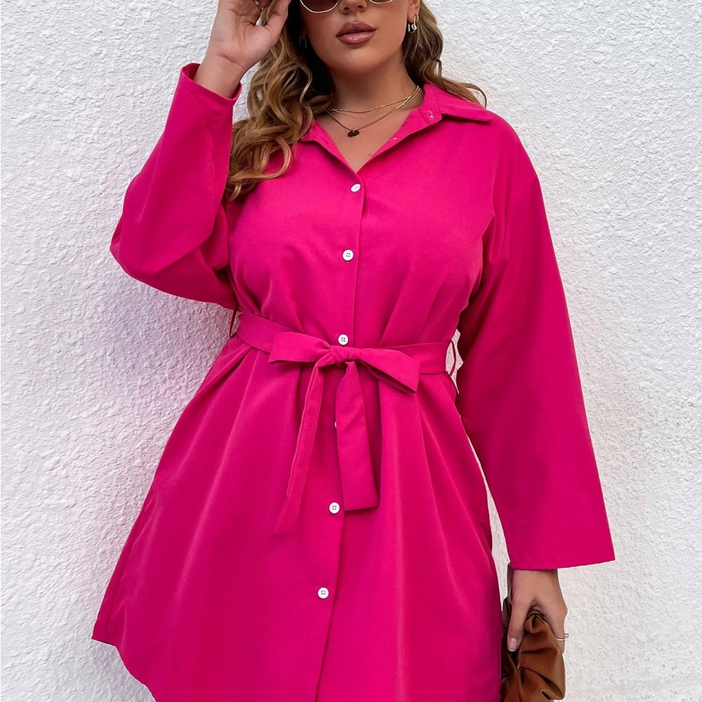 Elegant Pink Shirt Dress